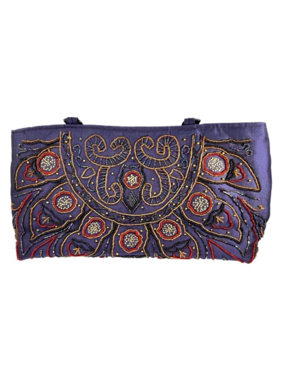 Handcrafted Beaded Purple Evening Bag Intricate Embroidery Sturdy Handles Purse - Picture 8 of 14
